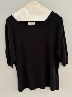 Talbots Black Crew Neck Elbow-Sleeve Top with Ruched Cuffs Size Medium